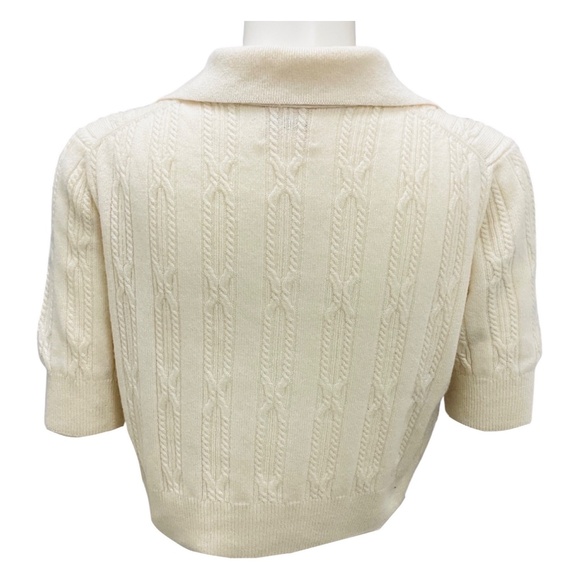 KHAITE IVORY CROPPED SHORT SLEEVED CASHMERE KNIT SWEATER - Picture 3 of 5